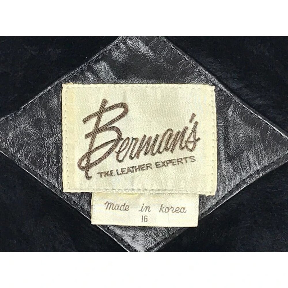 Berman's Womens Black Leather Pockets Long Sleeve Belted Jacket Size 16 - Picture 4 of 9